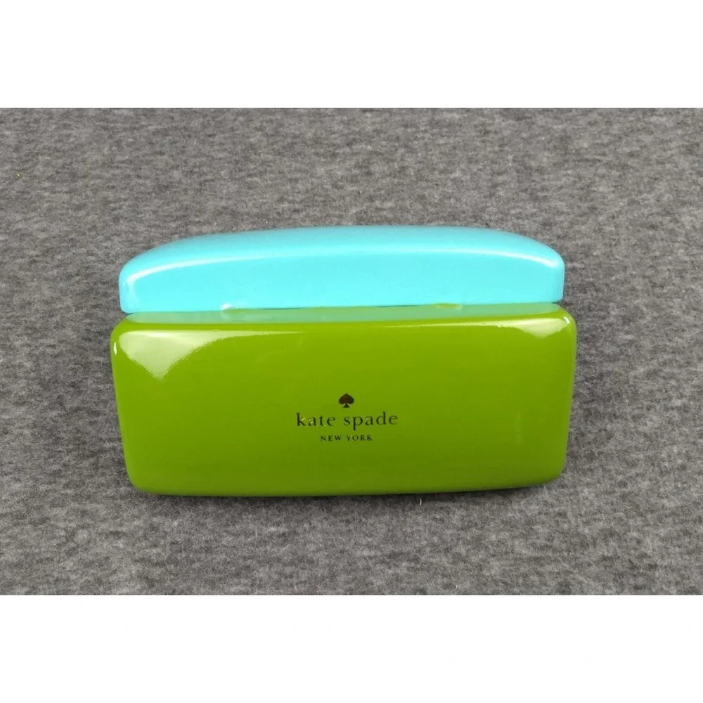 Kate Spade NY Eyeglasses Sunglasses Case Green & Blue Hard Clamshell Eyes Inside